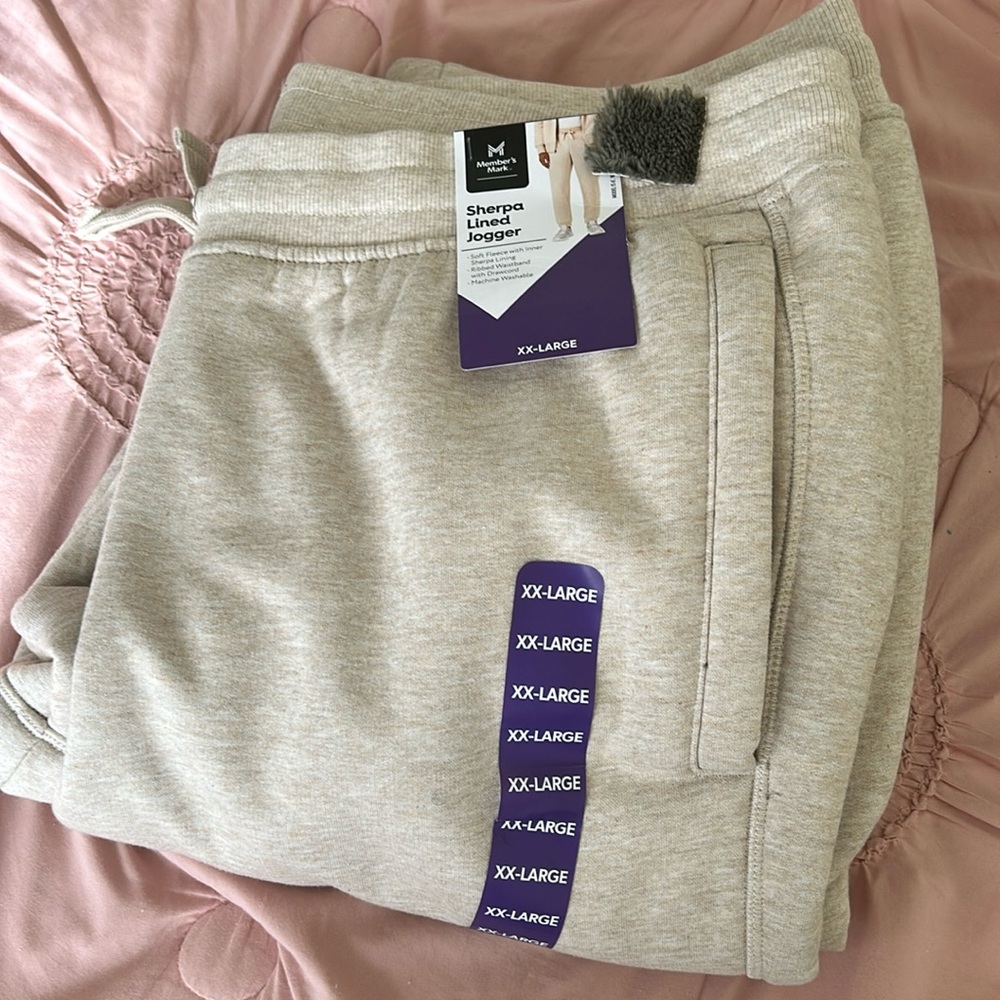 MENS 2X BEIGE SHERPA LINED JOGGERS